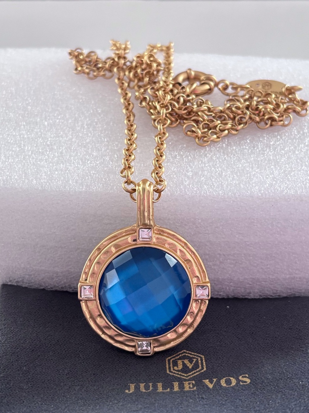 NWOT Julie Vos Gold-Tone Necklace with Mountain Blue Round Pendant